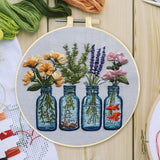 FRANDEK DIY Four Vase Bouquets Embroidery Kit for Beginner, Stamped Handicraft Needlework Set, Full Thread Palette with Needles & Fabric for Adults, Artisan Handmade Home Decor Gift