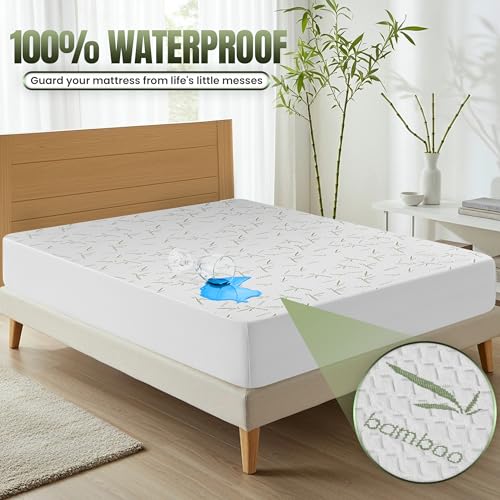 Utopia Bedding Waterproof Mattress Protector Queen Size Bed, Premium 200 GSM Bamboo Viscose Cooling Mattress Cover, Soft and Breathable, Fitted Style with 17 Inches Deep Stretchable Pockets Utopia Bedding