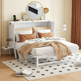 Ball & Cast Queen Size Murphy Bed W/ 2 USB Port & Power Outlets,Cabinet Bed W/Desk & 2 Removable Shelves,Wall Bed Frame for Home Office,Apartment,Guest Room,White Ball & Cast
