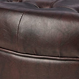 Homepop Home Decor | Button Tufted Faux Leather Round Storage Ottoman | Ottoman with Storage for Living Room & Bedroom (Distressed Brown) HomePop
