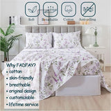 FADFAY Queen Sheets Set 100% Cotton Purple White Bed Sheet, French Country Lilac Lavender Green Leaves Sheets Botanical Pattern Minimalist Bedding, Soft Crisp & Breathable Luxury Deep Pocket Sheet FADFAY