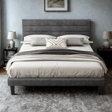 VINGLI Platform Bed Frame Queen Size with Linen Fabric Headboard,Modern Panel Low Profile Bed with Upholstered & Sturdy Slats Support for Bedroom, Mattress Foundation, Dark Gray VINGLI