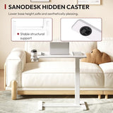 SANODESK Mobile Standing Desk with Hidden Wheels,Pneumatic Laptop Desk Rolling Computer Cart Movable Height Adjustable Small Sit Stand Desk for Home Office(27.6" W x 15.7" D, White) SANODESK