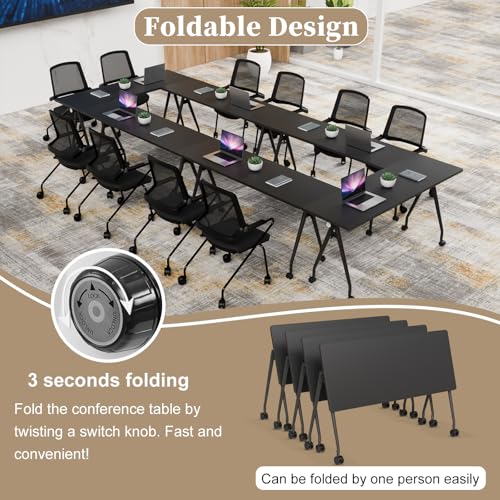 Folding Conference Room Table, Black Modern Conference Tables for Office, Mobile Rolling Training Table with Silent Wheels, Modular Foldable Seminar Tables Desks for Classroom (8Pack L63in) Generic