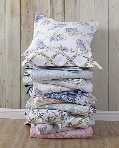 Laura Ashley - Full/Queen Quilt Set, Reversible Cotton Bedding with Matching Sham, Medium-Weight for Year Round Use, Floral Print Bed Set (Walled Garden Blue) Laura Ashley