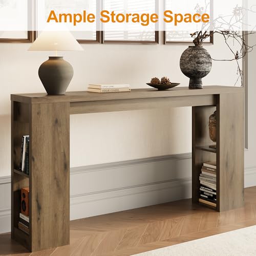 RoyalCraft 63'' Long Console Table, Farmhouse Entryway Table with Storage, Narrow Wooden Rectangular Sofa Table Behind The Couch, Living Room, Entrance, Hallway, Natural RoyalCraft