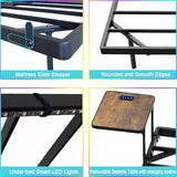 Bigu Floating Bed Frame King with Bedside Tables, Charging Station and LED Lights Metal Platform U.S. Standard, Black Bigu