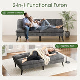 Shintenchi Convertible Futon Sofa Bed, Folding Velevt Set with Adjustable Backrest Recliner Lounge for Living Room, Apartment or Office, Solid Wood Frame, 3-Seater Sofa, Dark Grey Shintenchi