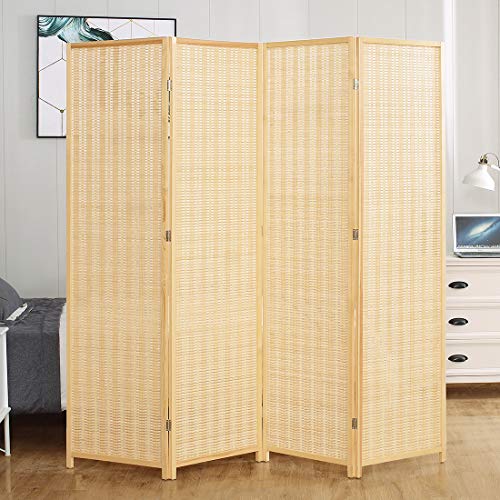 Corelax Room Divider Privacy Screen with Natural Bamboo,4-Panel 5-Panel 6-Panel Folding Privacy Screens,Freestanding Room Divider Corelax
