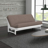 Nirvana Futons Nico Urban Loft Linen Series Sleeper Sofa Collection Full Size White Armless Arden Futon Frame, Storage Drawers, Mattress and Umax Khaki Futon Cover Set Nirvana Futons