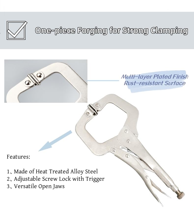 6 Inch C Clamp Locking, 6Pcs Heavy Duty Welding Clamps Pliers Set Vise Grip Clamps with Swivel Pad for Electrician Maintenance, Wood Working, Welding and Craftsmen Home Workshop Haokixin