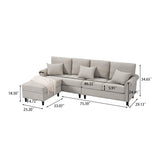 EDWINENE Convertible Sectional Couch Sofa for Living Room, Reversible L Shaped Couch with Chaise, 4-Seat Modular Large Couches with Storage Ottoman & 3 Pillows, Light Grey EDWINENE