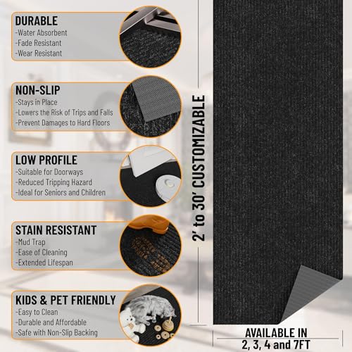 Ottomanson Solid Design Non-Slip Rubberback 3x10 Indoor/Outdoor Runner Rug for Hallway, Kitchen, Living Room, Garage, Patio, 2'7" x 9'10", Black Ottomanson