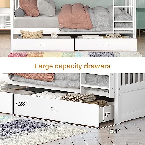 Merax Twin Over Twin Wood Bunk Bed with Storage Drawers in White Merax