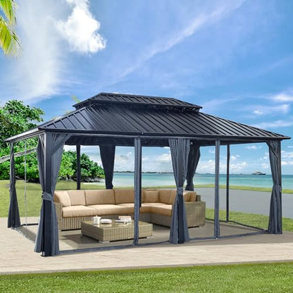 12 * 12FT Hardtop Gazebo, Outdoor Metal Gazebo, Large Panel Roof Pergolas, for Patio, Garden, Backyard (12x18ft) - WoodArtSupply