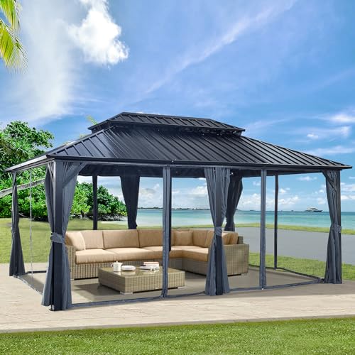 12 * 12FT Hardtop Gazebo, Outdoor Metal Gazebo, Large Panel Roof Pergolas, for Patio, Garden, Backyard (12x18ft)