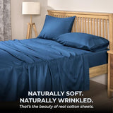 MAYIL MANOR 100% Natural Cotton Sheets Queen Size Bed Set | 500 TC Single-Ply Sateen Weave | Soft, Breathable, Hypoallergenic Solid 4-Piece Bedding with Deep Pocket Fitted, Flat, Pillowcase |Navy Blue Mayil Manor