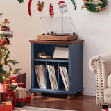 Joaxswe Record Player Stand with Vinyl Record Storage, 24" Wide Mid-Century Record Player Table Up to 200 Albums,Large Wood Turntable Stand Cabinet Dispaly Shelf for Living Room,Bedroom,Blue Joaxswe