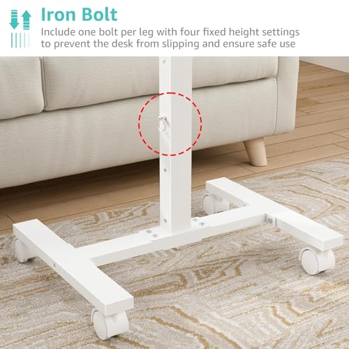 WINAZ Small White Standing Rolling Desk - 24 Inch Portable Mobile Stand Up Kids Desk Adjustable Height with Wheels for Small Spaces, Couch Laptop Desks Side End Table for Home Office, White WINAZ