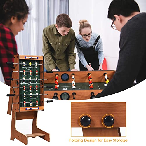 Giantex 27in Folding Foosball Table with 2 Mini Footballs, Score Keepers - ASTM Certified for Indoor Recreation, Great for Family Game Nights and Parties - WoodArtSupply