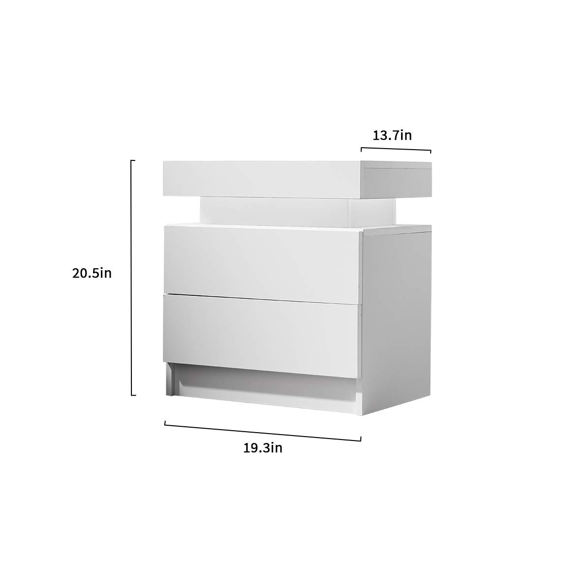 Generic Nightstand LED Set of 2 Bedside Table LED Cabinet with LED Lights Modern End Side Table with 2 Drawers for Bedroom (White), 13D x 19W x 20H in (JCFDB) - WoodArtSupply