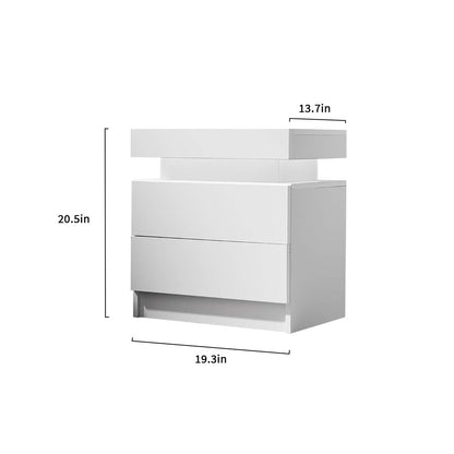 Generic Nightstand LED Set of 2 Bedside Table LED Cabinet with LED Lights Modern End Side Table with 2 Drawers for Bedroom (White), 13D x 19W x 20H in (JCFDB) - WoodArtSupply