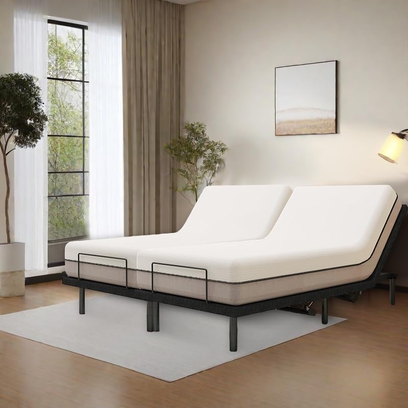 VWD Split King Size Adjustable Bed Base/Bed Frame with Motorized Head and Foot Incline,Zero-Gravity,Wireless Remote (Fabric Cover, Split King) VWD