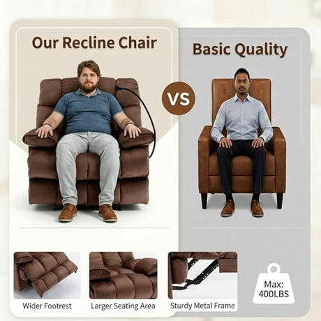 Cooexult Oversized Recliner Chair for Living Room, Extra Wide Manual Recliner for Big Man, Soft Velvet Fabric Recliner Sofa with Phone Holder for Living Room, Bedroom and Home Theater, Brown Cooexult
