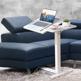 yaaqoo Adjustable Overbed Bedside Table with Hidden Wheels, Pneumatic Tilt Board Rolling Laptop Standing Desk Cart, Mobile Over Bed Sofa Chair Side End Tables, Walnut (White) yaaqoo