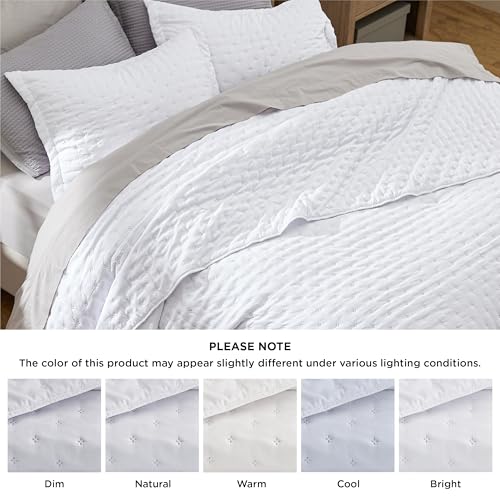 Bedsure King Quilt - Bright White Bedspread King Size & Lightweight Comforter, Modern Coverlet with Clover Pattern, Ultra Soft All-Season Bedding, 106 x 96 Inches Bedsure