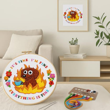 Nuberlic Cute Dog Embroidery Kits for Beginner Adults Cross Stitch Kit with Funny Animal Pattern Include Cloth Hoops Threads Needles Nuberlic