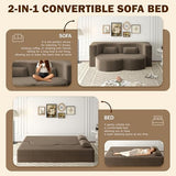 78" Full Size Convertible Futon Sofa Bed, Plush Corduroy Folding Sleeper Sofa Bed with Pillow, Foam Mattress Futon Loveseat Couch, No Assembly Floor Couches for Living Room, Playroom, Apartment, Brown extrasleep