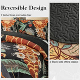 Tyrot 3 Piece Black Boho Floral Full/Queen Quilt Sets Reversible Farmhouse Botanical Lightweight Bedspread Coverlet with 2 Shams Butterfly Microfiber Bedding Quilts Set for All Season, 90''x96'' Tyrot