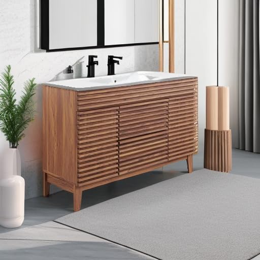 Modway Render Vanity Floor, Single Sink, Walnut White Modway