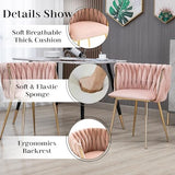HAIZAO 5 Pieces Modern Gold Dining Table Set, 51'' Small Luxury Rectangle Kitchen Table Set, 4 Person Clear Glass Top Minimalist Dinner Table Set, Pink Woven Chair, for Home Apartment Office HAIZAO