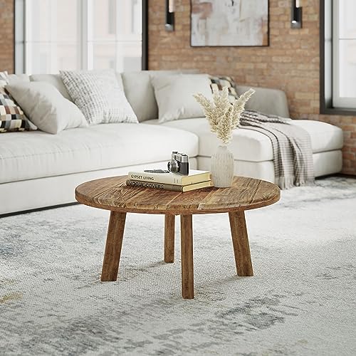 Jofran Reclamation 36" Round Rustic Reclaimed Solid Wood Coffee Table - WoodArtSupply