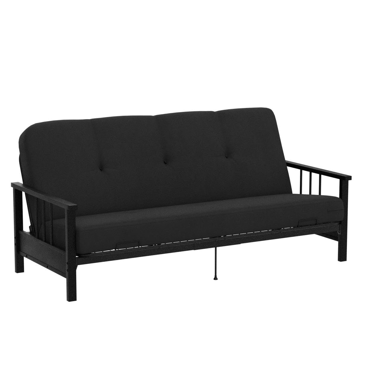 DHP Harlow Metal Arm Futon, Full Size Black Frame with 6" Grey Microfiber Mattress