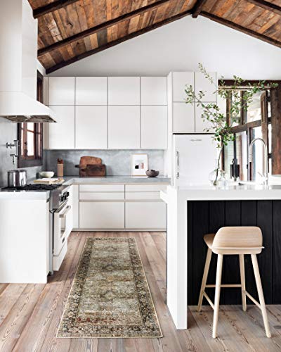 Loloi Layla Collection LAY-03 Olive/Charcoal 7'-6" x 9'-6" .13" Thick Area Rug, Soft, Durable, Vintage Inspired, Distressed, Low Pile, Non-Shedding, Easy Clean, Printed, Living Room Rug Loloi