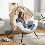 Shintenchi Wicker Egg Chair Outdoor Rattan Patio Chair with Cushion,Oversized Patio Lounge Chairs with Cushion Egg Basket Chair, Egg Seat for Indoor Living Room Bedroom Outside Patio Backyard Balcony Shintenchi