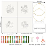 INFUNLY 4pcs Cactus Embroidery Kit Embroidery Starter Kits Cactus Cross Stitch Kits for Adults Stamped Embroidery Set with Patterns Embroidery Kit for Beginners Instruction Included
