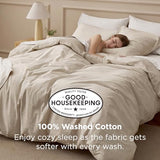 Bedsure 100% Washed Cotton Duvet Cover Queen Size - Oatmeal Minimalist Cotton Duvet Cover Linen Like for All Seasons - GentleSoft™ Plain Simple Bedding (Oatmeal, Queen, 90"x90") Bedsure