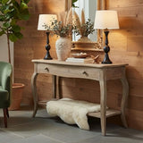 Austerity Rustic Console Table, 42 Inch with Curved Legs, Scalloped Edges, and Lower Shelf in Driftwood Finish - Natural and White Textured Antique Look Home Décor by Alaterre Furniture Alaterre Furniture