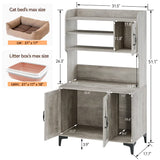 IDEALHOUSE Cat Litter Box Enclosure with Shelves and Doors,Wood Sturdy Hidden Litter Box Furniture,Indoor Cat House Furniture for Most of Litter Box,Litter Box Cabinet,Grey IDEALHOUSE