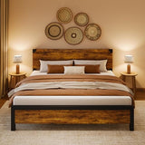 GAOMON King Bed Frame with Vintage Wood Headboard and Under-Bed Storage - Durable, Noise-Free Design GAOMON