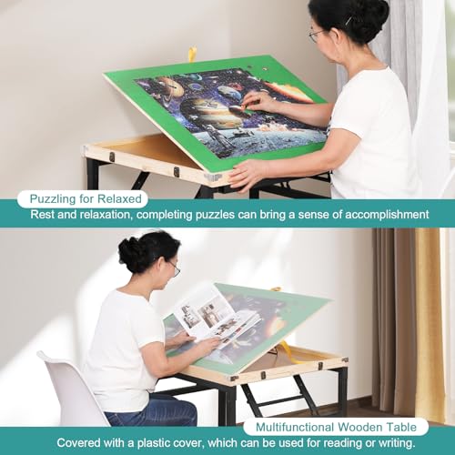 JoyPcsTable Puzzle Table 1500 Piece, 3-Angle Adjustable Jigsaw Puzzle Table with Drawers, Portable Puzzle Table with Legs & Cover, Folding Puzzle Table on Wheels for Adults, Gift for Mothers' Day JoyPcsTable