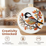 Huacan Embroidery Kit for Beginners Adults Includes Stamped Bird Pattern, Hoop, Color Threads,Tools,Easy to Follow Instruction