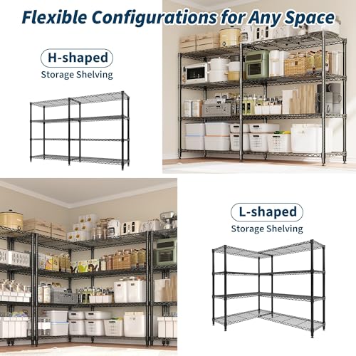 Garvee 70.8" W Storage Shelves Metal Shelving Unit, 4-Tier Heavy Duty Wire Shelving L-Shaped Storage Rack with Adjustable Shelf for Pantry Kitchen Corner Bedroom, 1100 LBS Capacity Garvee