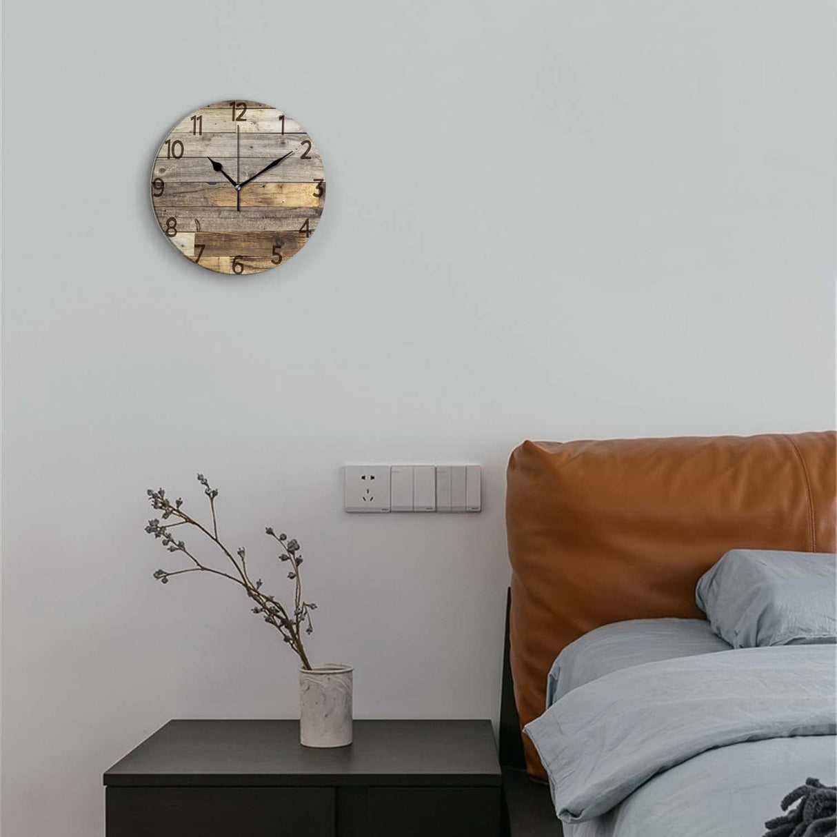 ACOZUHSE Silent Non-Ticking Wall Clocks, Brown Wood Barn Board Brown Pine Plank Rustic Wall Clocks, Battery Operated 11.8"x11.8" Round Wall Clock for Home Decor Living Room Kitchen Office ACOZUHSE