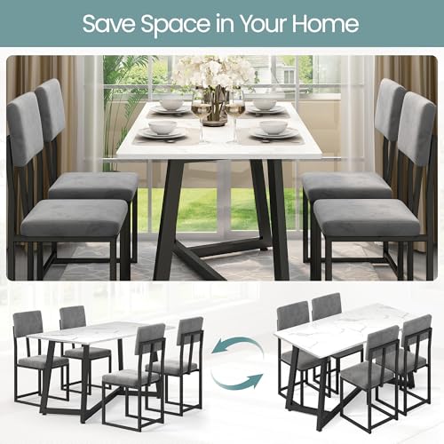 HUGROVE 5 Piece Dining Set, 47.24'' Faux Marble Dining Table Set for 4, Modern Minimalist Kitchen & Dining Room Set with Upholstered Chairs for Small Spaces, Apartments (Charcoal Velvet) HUGROVE