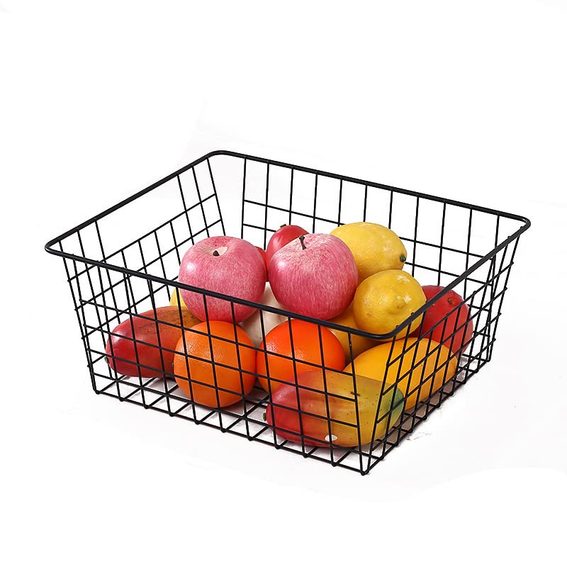 Aeggplant Kitchen Wire Baskets Farmhouse Decor Metal Food Storage Organizer,Household Refrigerator Bin with Built-in Handles for Cabinets,Pantry,Bathroom,Black Aeggplant